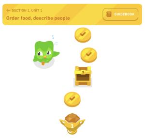 I completed section on, unit one of Duolingo Japanese 